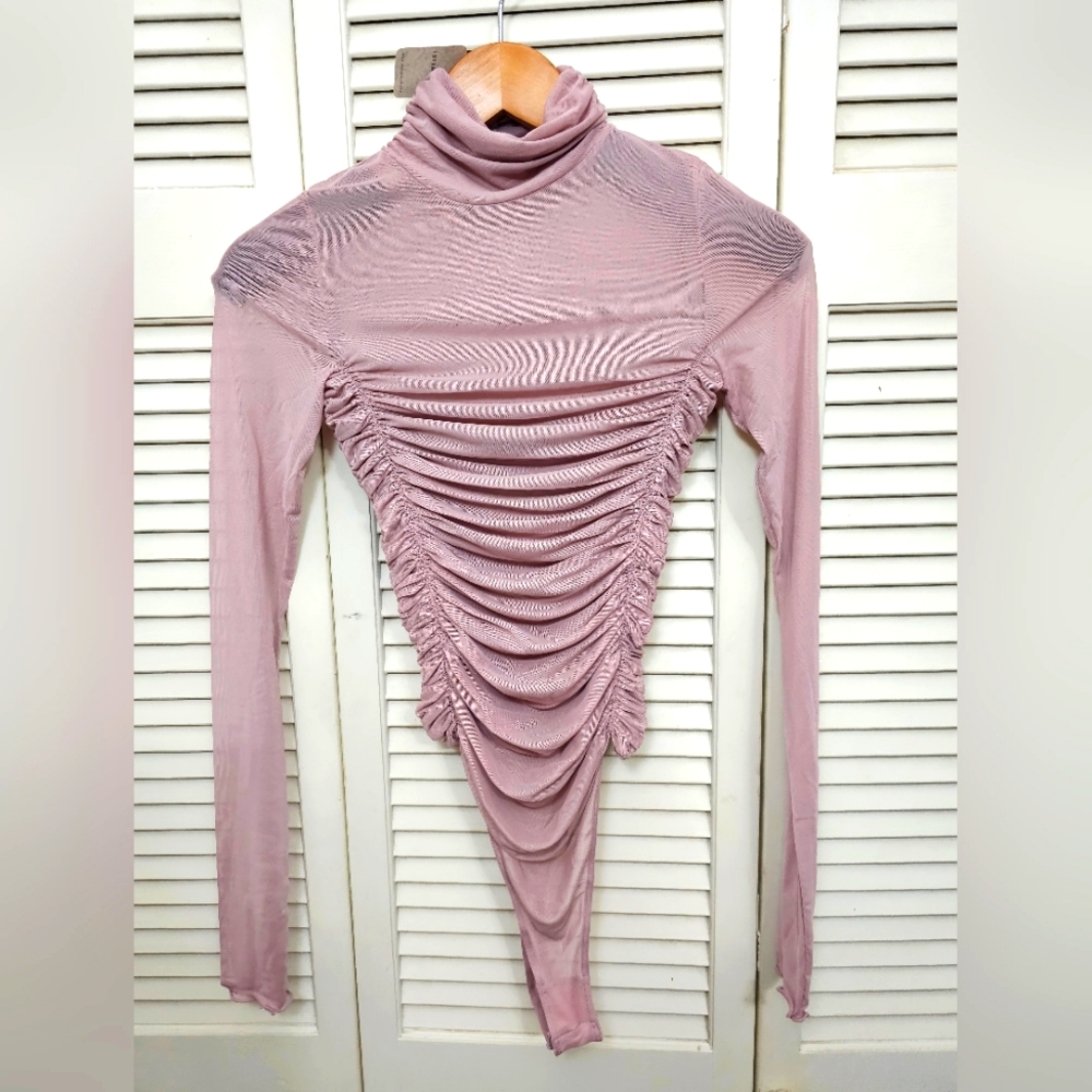 NWT Free People Mesh dusty rose colored mock neck bodysuit small